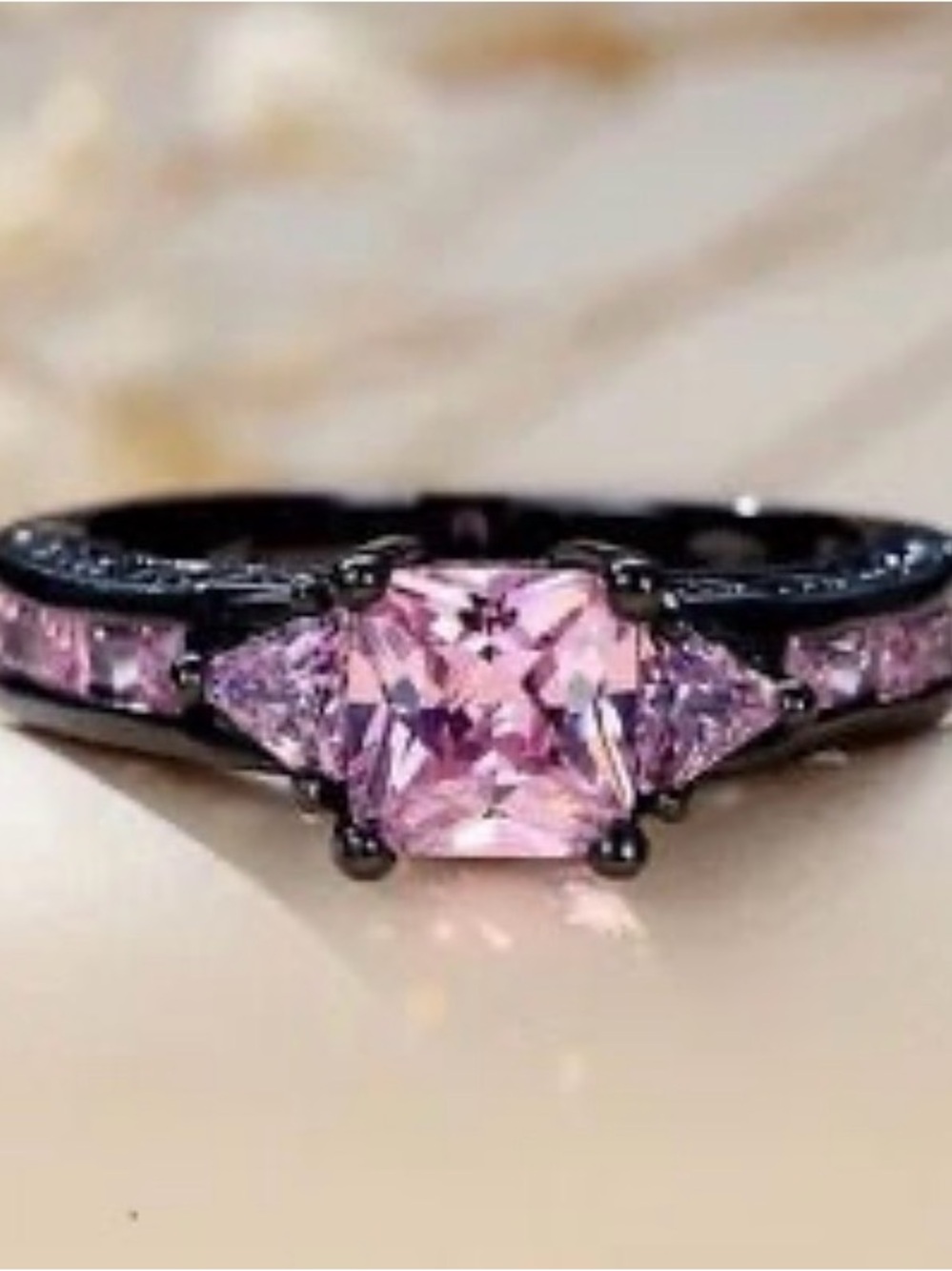18K Black Gold 2CT Pink Sapphire Princess Cut Eternity Gemstone Ring